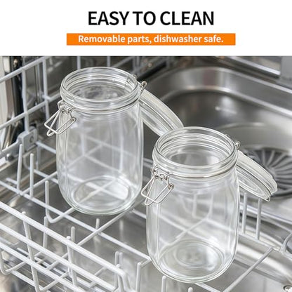 3 Pack 51oz Food Storage Jars with Airtight Lids, Preserving Seal Wire Clip Fastening Glass Containers, Canisters for Kitchen Organization, Flour, Cereal, Pasta, Sugar, Beans, Pickling Jars(51 Oz*3) - size: 51 Oz*3