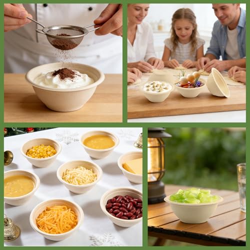 LeonBach 150 Pack 6oz Natural Bagasse Fiber Bowls, Small Disposable Paper Bowls Microwavable Safe Sample Snack Cups Charcuterie Serving Cups for Sauce Portion Condiment Ice Cream Desserts - color: Brown, style: 6oz-150 Pack