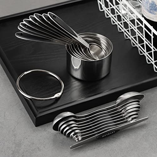 Measuring Cups and Spoons Set Stainless Steel Includes 8 Heavy Duty Measuring Cups 8 Double Sided Magnetic Measuring Spoons and 1 Leveler for Dry and Liquid Ingredients - color: black T