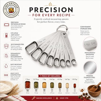 King Arthur Baking Company Spice Measuring Spoons, 18/8 Stainless Steel, 7-Piece Set, Precision Measures, For Baking And Cooking - style: Stainless Steel, 7-Piece Set
