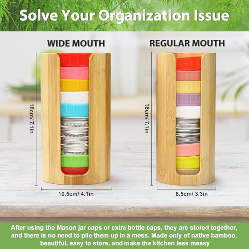 Mason Jar Lid Organizer, Wide & Regular Mouth Lids Holder (2pcs) | Mason Jar Lid Storage Made of Bamboo, Stackable Space-Saving Rack, Suitable for Mason/Canning/Bamboo Lids - style: Single-sided hole