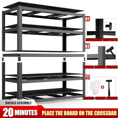 84" H 5-Tier Heavy Duty Storage Shelves, 3000LBS Capacity Adjustable Metal Industrial Garage Shelving Units,Freestanding Storage Rack for Shop and Warehouse, 84" H x 55" W x 24" D - size: 24"D x 55.1"W x 84.1"H(Metal Board)