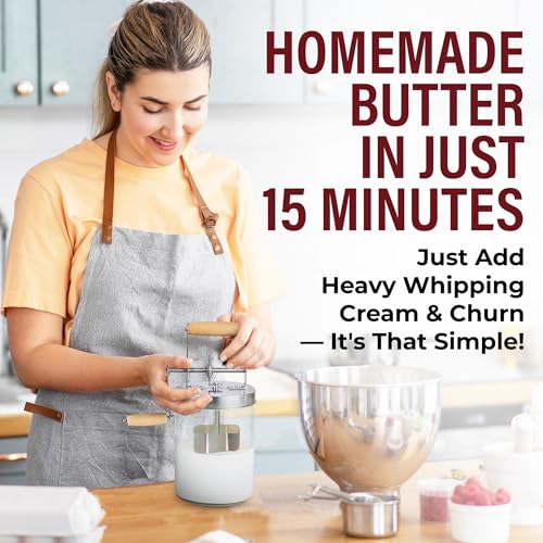 Dazey Butter Churner - Cheese Cloth, Shaping Paddles, Recipe Book INCLUDED- Hand Crank Manual Butter Maker- Create Delicious Homemade Butter With Your Own Hand Crank Dazey Churner
