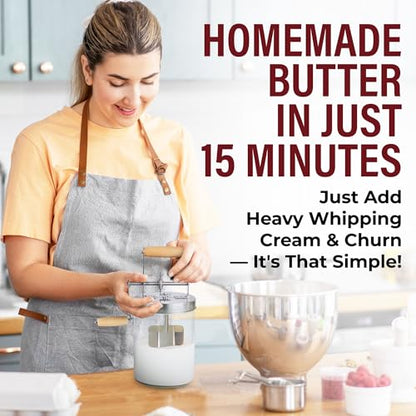 Dazey Butter Churner - Cheese Cloth, Shaping Paddles, Recipe Book INCLUDED- Hand Crank Manual Butter Maker- Create Delicious Homemade Butter With Your Own Hand Crank Dazey Churner
