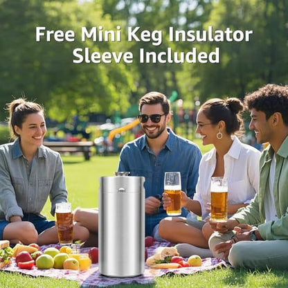 Mini Keg Growler, 128OZ Stainless Steel Mini Keg, Portable Mini Kegerator Beer Keg Growler with Beer Hose & Seal knob Cover, Pressurized Growler Mini Beer Growler for Homebrew Party Picnic - color: Silvey