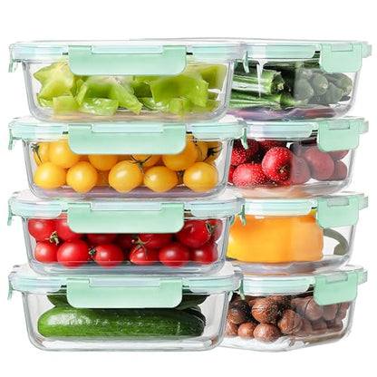 8 Pack 36oz Large Glass Meal Prep Containers with lids, Glass Food Storage Containers with Leak Proof Snap Lock Lids , Airtight Bento lunch Boxes, Kitchen Storage, Oven and Dishwasher Safe-Light Blue - color: Light Blue