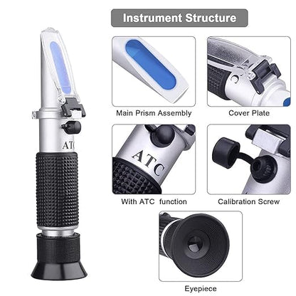 Brix Refractometer with ATC, Dual Scale - Specific Gravity & Brix, Hydrometer in Wine Making and Beer Brewing, Homebrew Kit