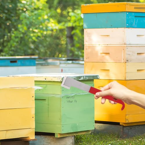 Curved Hook End Hive Tool Stainless Steel Beehive Scraper J-Shaped Frame Lifter for Beekeeping Supplies in Wine Red 2.5mm Thickness