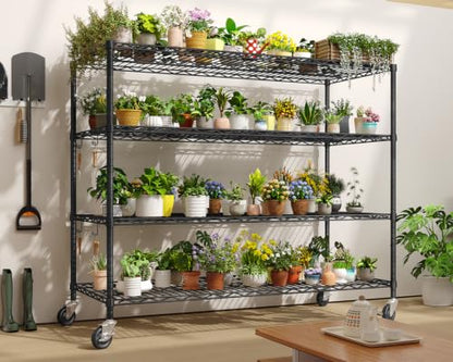 Heavy Duty Garage Shelving with Wheels: 55.5" W x 24" D x 81" H 4 Tier Wire Metal Storage Shelves, Adjustable NSF Commercial Shelf, Rolling Tote Rack Organizer for Pantry, Warehouse, Black - size: 55.5"W x 24"D x 81"H