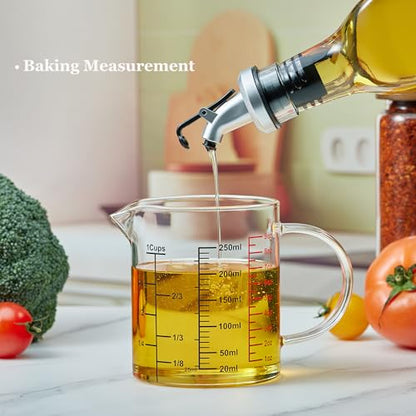 Ackers BORO3.3 Glass Measuring Cup-[Insulated handle | V-Shaped Spout]-Made of High Borosilicate Glass Measuring Cup for Kitchen or Restaurant, Easy to Read, 250 ML (8 Oz, 1 Cup) - size: 250ml/8OZ