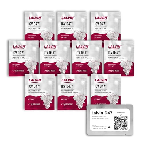 Lalvin D47 Wine Yeast (10 Pack) - Sold by CAPYBARA Distributors Inc. | Make Wine Cider Mead Kombucha At Home, 5 g Sachets, Saccharomyces cerevisiae