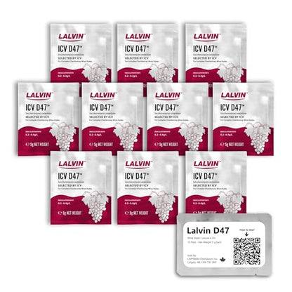 Lalvin D47 Wine Yeast (10 Pack) - Sold by CAPYBARA Distributors Inc. | Make Wine Cider Mead Kombucha At Home, 5 g Sachets, Saccharomyces cerevisiae