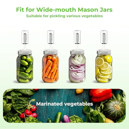 Fermentation Kit for Wide Mouth Mason Jars, 26-in-1 Complete Fermentation Starter Kit with 4 Stainless Steel Lids, 4 Glass Weights, 4 Airlocks, 24 Labels, Long Handle Brush, Silicone Tong & Pounder