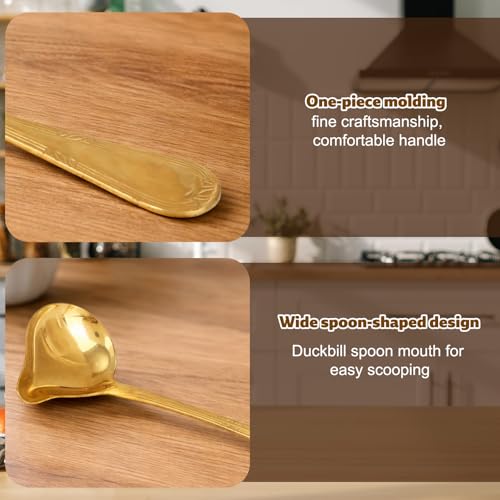 3pcs Sauce Ladle with Pouring Spout, Gold-Colored Stainless Steel Gravy Pour Ladle Spoon Sauce Drizzle Metal Punch Spoon with Spout for Serving Soups Spooning Gravies Dressings Kitchen Utensil