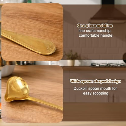 3pcs Sauce Ladle with Pouring Spout, Gold-Colored Stainless Steel Gravy Pour Ladle Spoon Sauce Drizzle Metal Punch Spoon with Spout for Serving Soups Spooning Gravies Dressings Kitchen Utensil