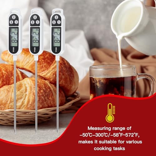 Copkim 6 Pcs Instant Read Meat Thermometer with Long Probe 9.65 Inch Kitchen Cooking Food Candy Waterproof Digital Thermometer for BBQ Water Milk Yogurt Liquid Cooking(White) - color: white