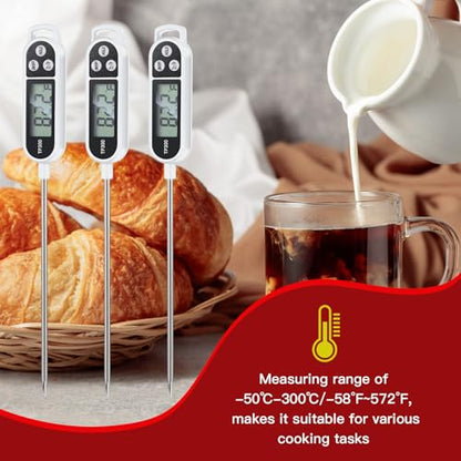 Copkim 6 Pcs Instant Read Meat Thermometer with Long Probe 9.65 Inch Kitchen Cooking Food Candy Waterproof Digital Thermometer for BBQ Water Milk Yogurt Liquid Cooking(White) - color: white