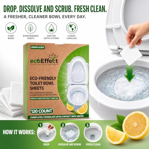 Toilet Bowl Cleaner Sheets | 120 Sheets | Natural | Quick Dissolve | Citrus Scent | Biodegradable | Septic Safe | Eco-Friendly | NO PLASTIC