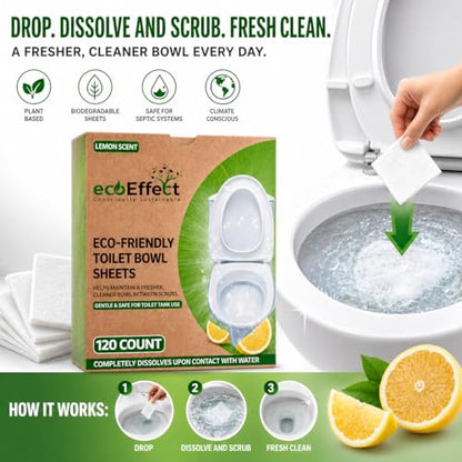 Toilet Bowl Cleaner Sheets | 120 Sheets | Natural | Quick Dissolve | Citrus Scent | Biodegradable | Septic Safe | Eco-Friendly | NO PLASTIC