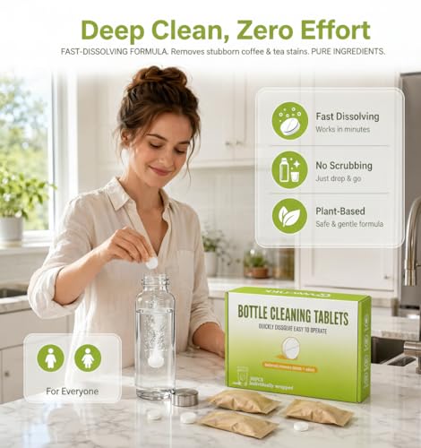 Water Bottle Cleaning Tablets (36 Count) - Deep Clean & Odor Removal for Tumblers, Travel Mugs & Hydration Bladders - No Scrubbing, Removes Coffee & Tea Stains