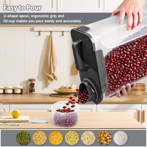 Komzon Rice Storage Containers, Airtight Cereal Containers Storage 20+10 lb Extra Large, BPA Free Rice dispenser with Pouring Spout, Pet Dog Cat Bird Food Container - color: 10lb+20lb grey