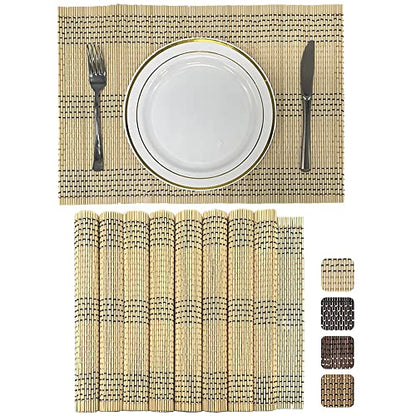 Set of 8 Pcs Bamboo Placemats Natural Anti-Slip Bamboo Placemats Washable Heat-Resistant Table Mats for Dining Room and Kitchen(Beige) - color: Beige, size: Set of 8 Placemat 17.7 x 11.8 inch