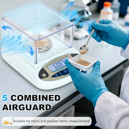 Lab Scale 500g*0.001g,High Precision Accurate Analytical Balance with Windshield,Lab Scale Electronic Scientific Scale Digital Precision Weighing Scale Jewelry Scales(with 200g Calibration Weight) - size: 500gx0.001g
