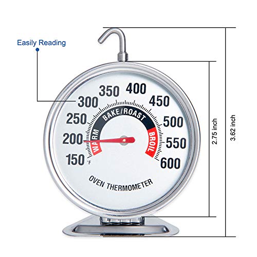 Oven Thermometer Extra Large 3" with Easy-Read Dial | 150-600F Pro Accurate Temp Gauge for Kitchen, Baking, Grill & Meat | Hang or Stand for Gas/Electric Ovens - size: Oven Thermometer-3 Inch