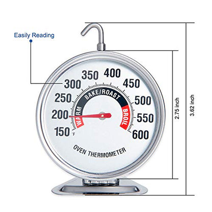 Oven Thermometer Extra Large 3" with Easy-Read Dial | 150-600F Pro Accurate Temp Gauge for Kitchen, Baking, Grill & Meat | Hang or Stand for Gas/Electric Ovens - size: Oven Thermometer-3 Inch