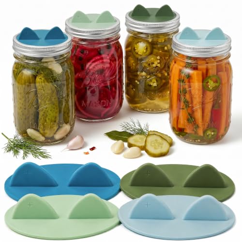 Fermentation Lids Silicone Waterless Airlock, Suitable for Wide Mouth Mason Jars - For Making Pickled and Fermented Probiotic Foods, 4 Pack, Morandi Colors - color: Morandi Multicolor, size: 4PK-Wide Mouth