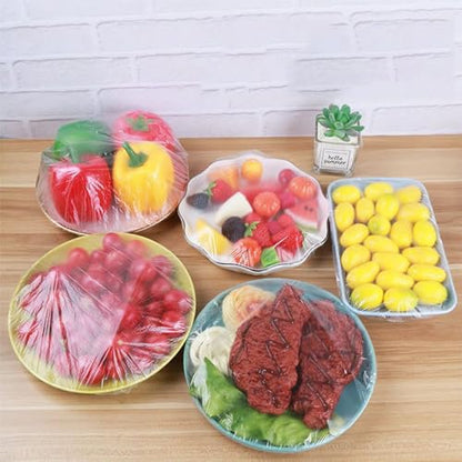300pcs Reusable Elastic Food Covers - Universal Stretchable Clear Adjustable Plastic Plate & Bowl Covers, Outdoor Fresh Keeping Bags, Kitchen Baking Picnic and Food Storage Bread Proofing Cover.
