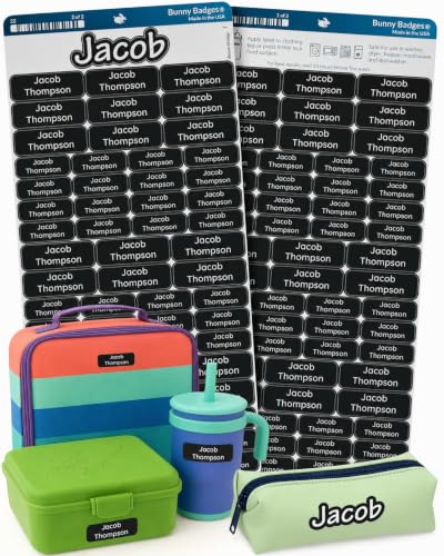 Bunny Badges Personalized Daycare Name Labels for Kids (120 Labels) Custom Label for Clothing Tag - Waterproof Name Stickers for Clothing Tags, Bottles, Backpacks and School Supplies (Charcoal) - color: Charcoal