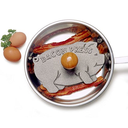 Norpro Cast Iron Pig Shaped Bacon Press with Wood Handle