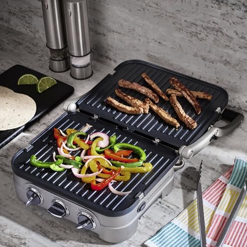 Cuisinart Griddler Indoor Grill, Panini Press, Sandwich Maker & More, 5-in-1 Grilling, Dishwasher-Safe Nonstick Cooking Plates, GR-4NNAS, Stainless Steel - style: New Version - Griddler