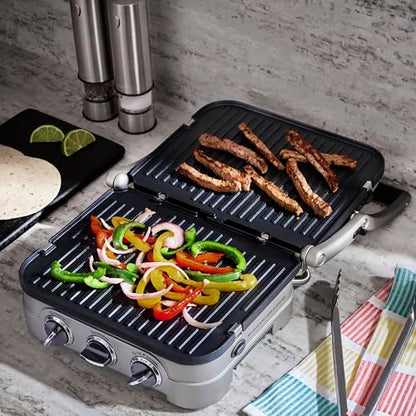 Cuisinart Griddler Indoor Grill, Panini Press, Sandwich Maker & More, 5-in-1 Grilling, Dishwasher-Safe Nonstick Cooking Plates, GR-4NNAS, Stainless Steel - style: New Version - Griddler