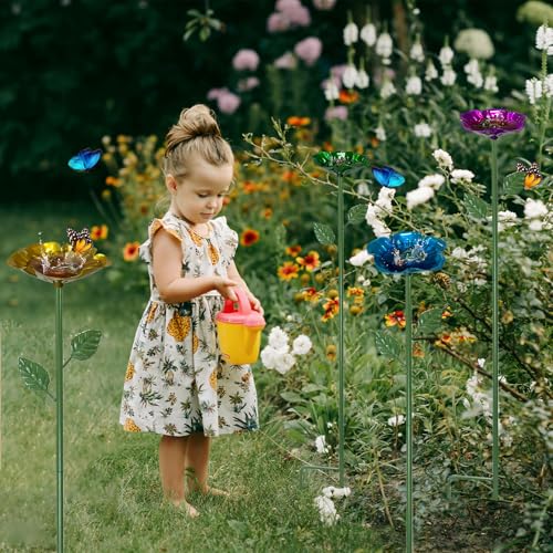 4 Packs Metal Bee Watering Station,Bee Water Feeder for Garden with 20 Marbles for Outdoor Decor,Decorative Water Feeder to Attract Pollinators(Red,Green,Blue,Yellow) - style: Rose Style