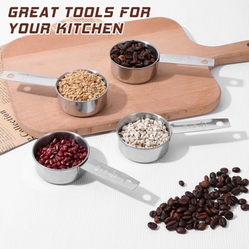 4 Pcs 1/4 Cup Measuring Cup, 60 ml Stainless Steel Measuring Cups Inner Scale Metal Liquid Measure Scoop 2 oz Cups for Coffee, Cooking, Baking, Kitchen Wet and Dry Ingredients, Dishwasher Safe - size: 1/4 Cup