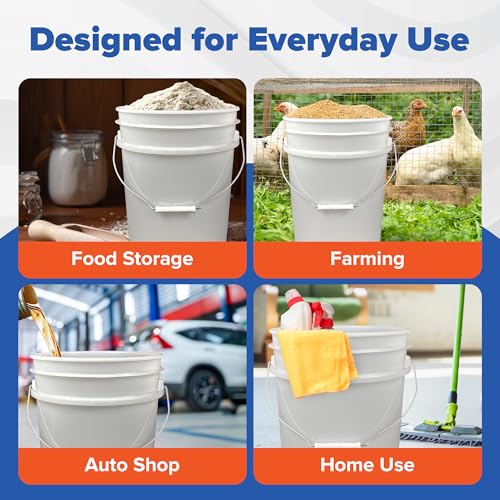ePackageSupply 5 Gallon Bucket - Food Grade Bucket, Metal Handle Grip, BPA-Free, Heavy-Duty 90 Mil HDPE Plastic Pail, Stackable Utility Container, Made in USA, Lid Not Included, White, 60 Packs - color: White, size: 60 Packs