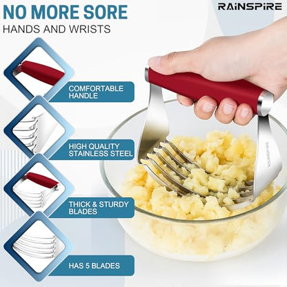 Rainspire XL Pastry Cutter For Baking, Heavy Duty Pastry Blender Stainless Steel, Thick Sharp Blades Dough Blender, Dough Cutter Butter Cutter Pastry for Easy Mixing, Dishwasher Safe, Red - color: Red