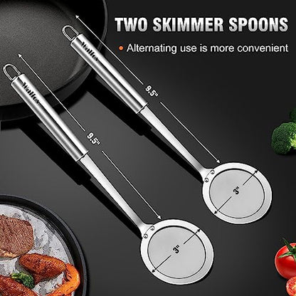 Walfos Skimmer Spoon,304 Stainless Steel Fine Mesh Strainer,Foam Strainer Oil Filter,Ultra Fine Mesh Strainer Perfect For Separation Of The Floating Foam,Fat,Set fo 2 - style: 2pcs (3") Skimmers