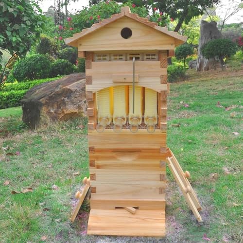 Beehive Starter Kit, Complete Bee Box with Observation Window & Honey Spout,Beekeeping Supplies, Self-Flow Hive Beehive Starter Kit, for Beekeeping Includes Carpenter Bee House