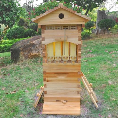 Beehive Starter Kit, Complete Bee Box with Observation Window & Honey Spout,Beekeeping Supplies, Self-Flow Hive Beehive Starter Kit, for Beekeeping Includes Carpenter Bee House