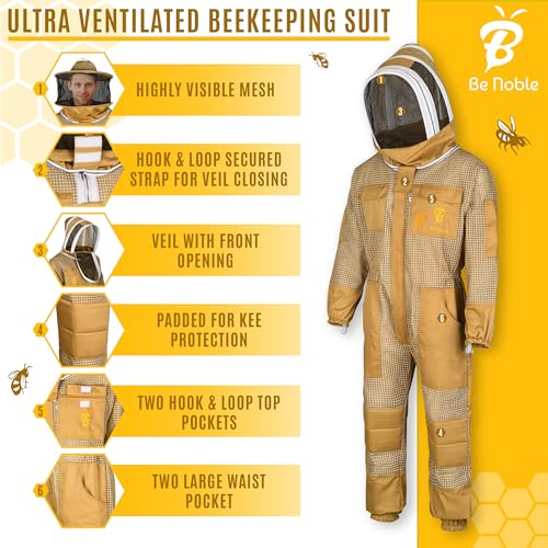 3 Layer Professional Beekeeping Suit - Heavy Duty Protective Bee Suit for Safe and Efficient Apiary Management. - color: Khaki, size: XX-Large