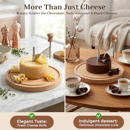 Girolle Cheese Curler with Hole Punch & Tweezers - Natural Beech Wood Cheese Shaver for Tete de Moine, Parmesan & Chocolate - Cheese Flower Cutter for Charcuterie Board Accessories & Gifts