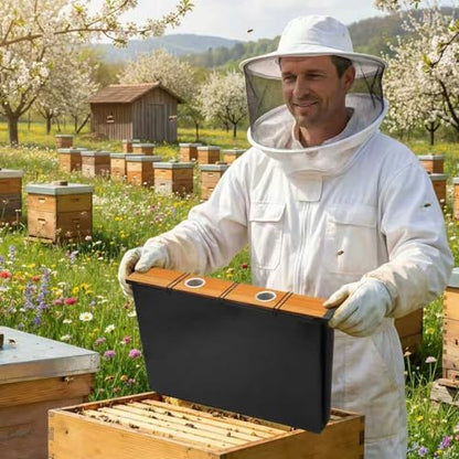 2 Pcs 6.5L Bee Feeder,Beeswax-Treated Wood,Bee Hive Feeder Frame,Beehive Frame Feeders Accessory Installation 6 Safety Islands And12 Rubber Bands,Beekeeping Bee Feeding Tools (6.5L-2PCS)