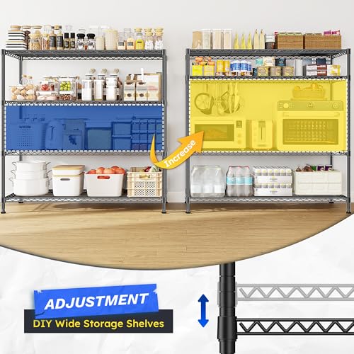 45 "W Metal Shelving Unit 4 Tier Storage Shelves Adjustable Wire Shelving Metal Shelf Pantry Shelves Wire Rack Commercial Shelving for Kitchen Pantry Utility Room Garage 45 "W x 59.4 "Hx 13.5" D Black - size: 45" W x 59.4Hx 13.5" D