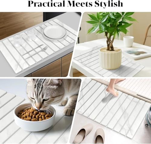 Large Stone Dish Drying Mats for Kitchen Counter, 28"(L)×16"(W) Marble-Pattern, Fast Drying Collapsible Dish Drying Mat, Eco-Friendly Absorbent Diatomaceous Earth Mats for Match Countertop