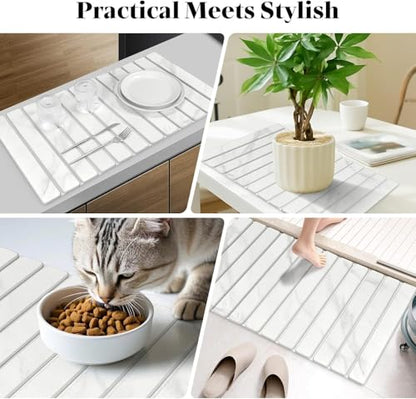 2 PCS Extra Large Stone Dish Drying Mats for Kitchen Counter, 28"(L)×16"(W) Dish Drying Mat with 8"x 4" Coasters, Eco-Friendly Diatomite Dish Drying Mat - Fits All Countertops - White Marble - color: White Marble, size: 28" x 16"