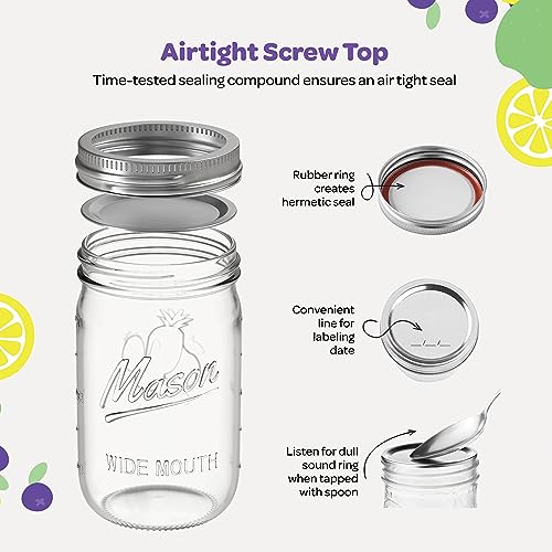 SEWANTA Wide Mouth Mason Jars 32 oz [4 Pack] With Mason Jar Lids and Bands, Mason Jars 32 oz - For Canning, Fermenting, Pickling - Jar Decor - Microwave/Dishwasher Safe.