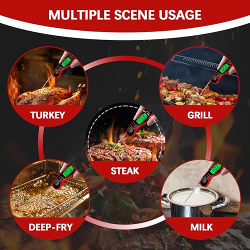 Meat Thermometer Digital，IP67 Waterproof Cooking Thermometer with Backlight, Calibration & Hold Function，Food Thermometer for Cooking,Outdoor Grilling - color: Red